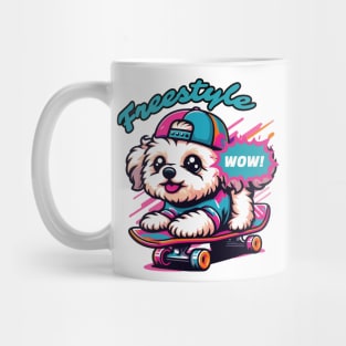 Maltipoo skating. Freestyle. Cute dog. Colorful. Playful Mug